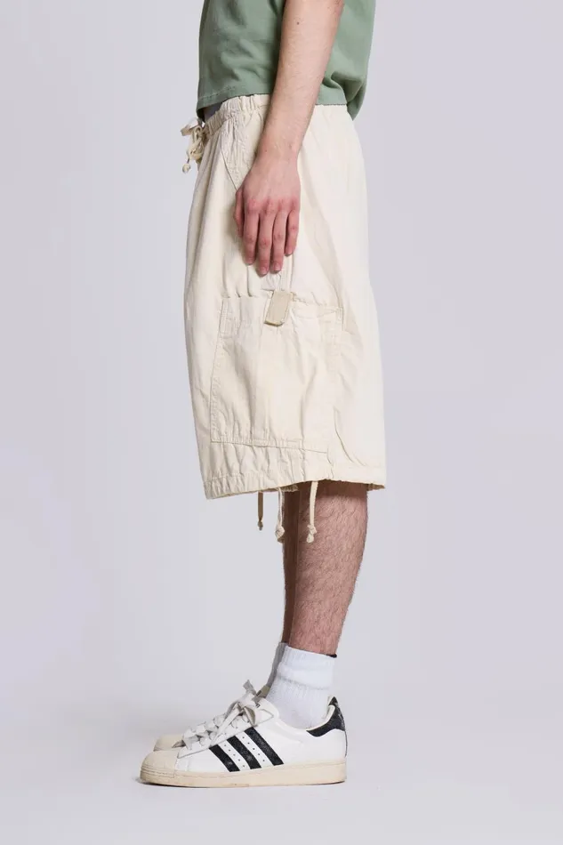 Jaded London Ecru Oversized Cargo Shorts Men Parachute Pants