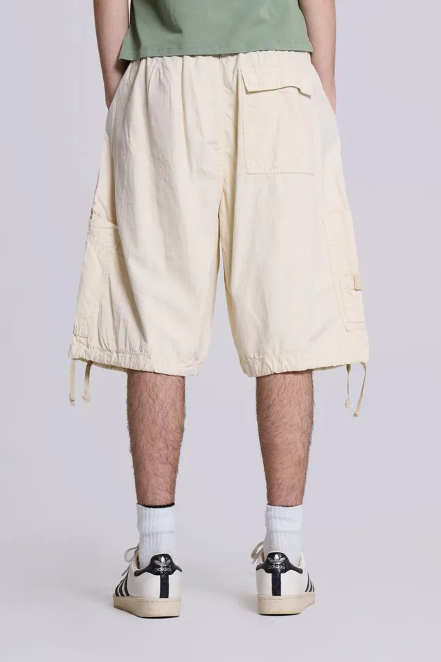 Jaded London Ecru Oversized Cargo Shorts Men Parachute Pants