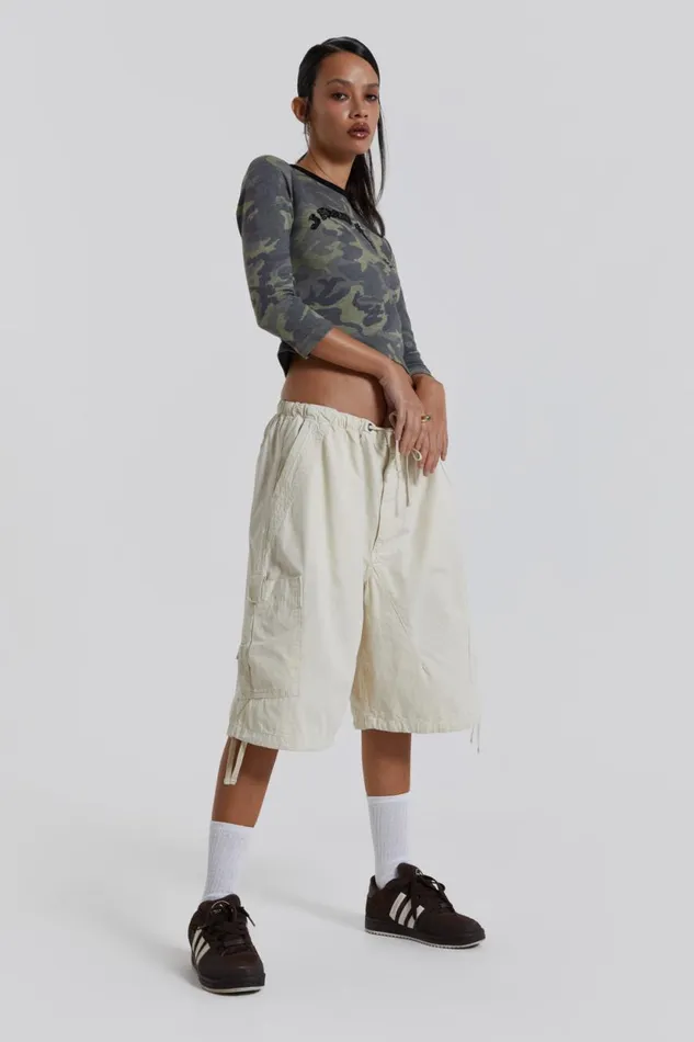 Jaded London Ecru Oversized Cargo Shorts Men Parachute Pants