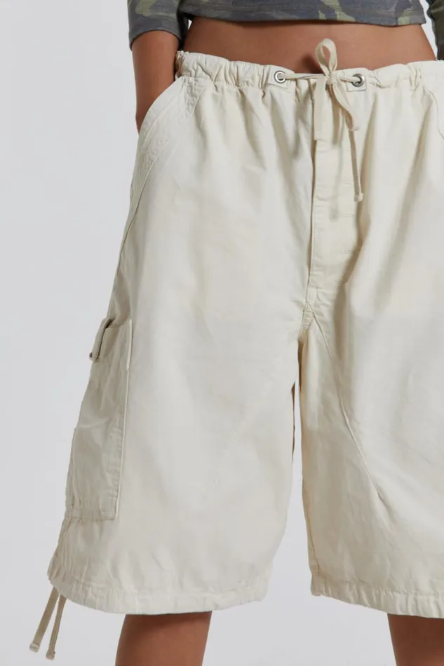 Jaded London Ecru Oversized Cargo Shorts Men Parachute Pants