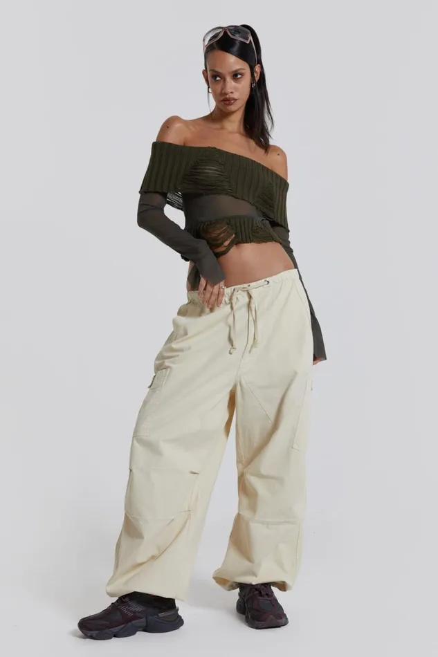 Jaded London Ecru Parachute Cargo Pants Women Trousers and Pants