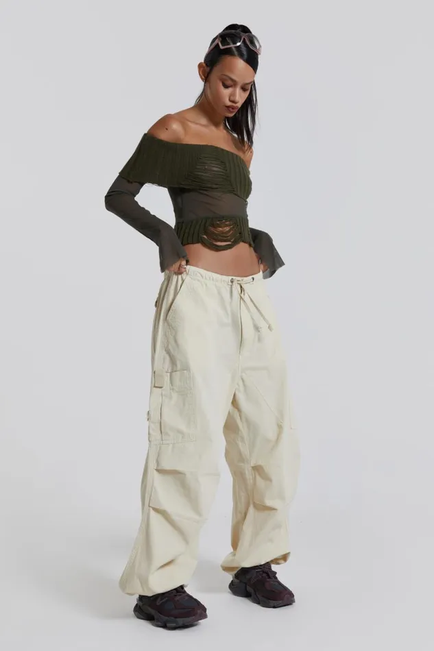 Jaded London Ecru Parachute Cargo Pants Women Trousers and Pants
