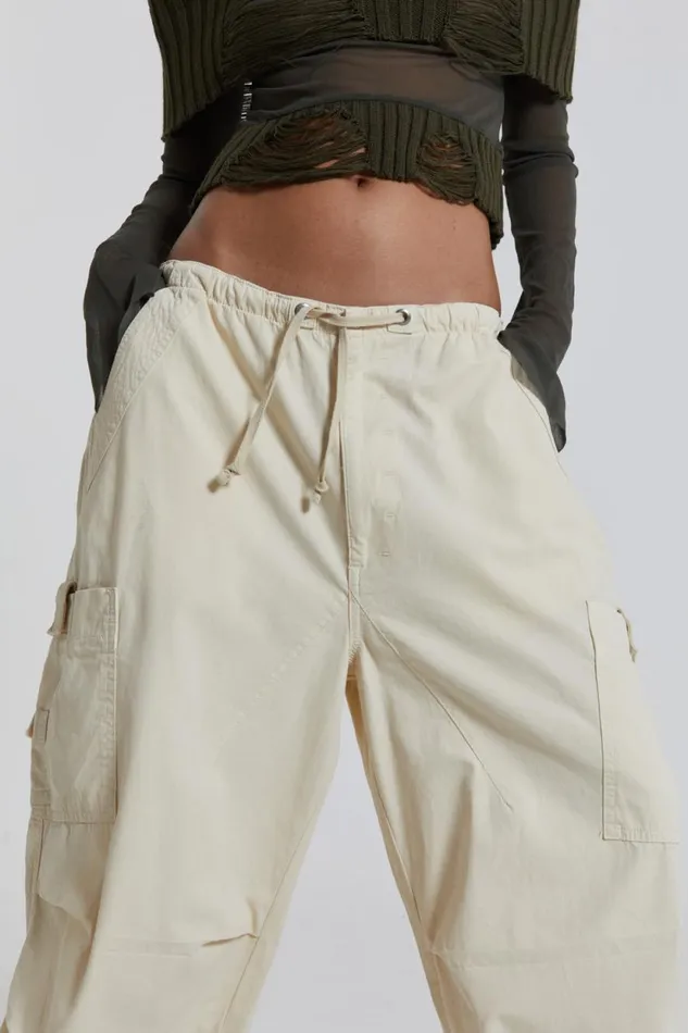 Jaded London Ecru Parachute Cargo Pants Women Trousers and Pants