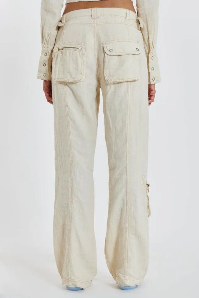 Jaded London Ecru Skinny Linen Cargo Trousers Women CoOrds
