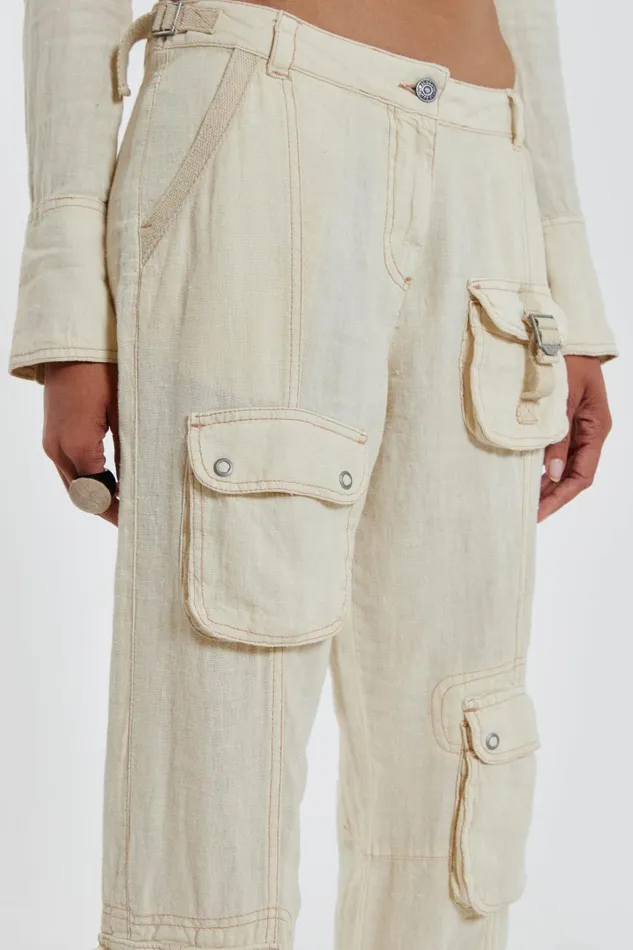 Jaded London Ecru Skinny Linen Cargo Trousers Women CoOrds