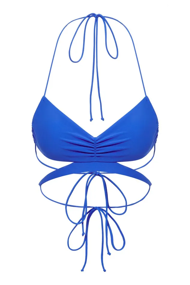 Jaded London Electric Blue Ruched Bikini Top Women Bikini Tops