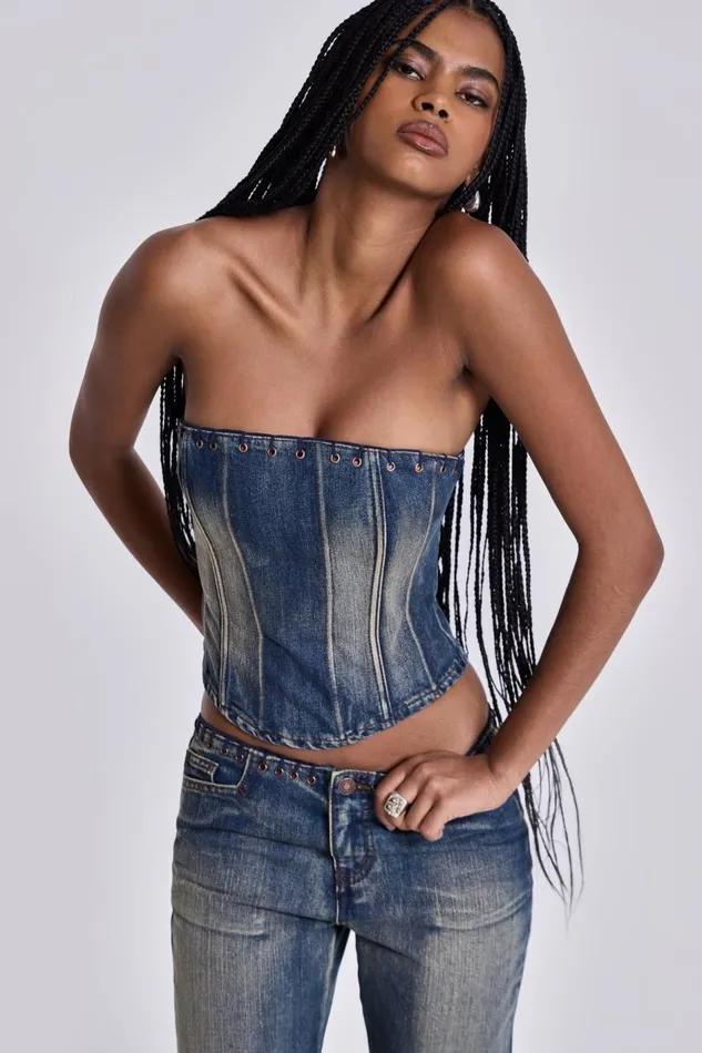 Jaded London Elia Denim Corset Top Women CoOrds