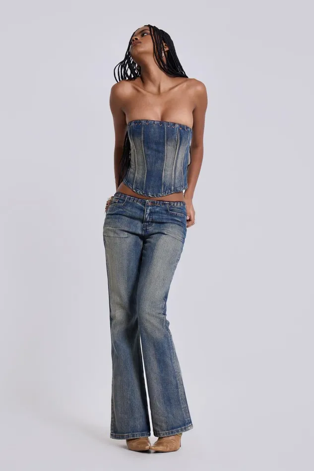 Jaded London Elia Denim Corset Top Women CoOrds