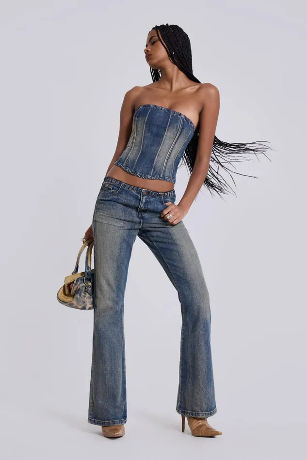 Jaded London Elia Denim Corset Top Women CoOrds