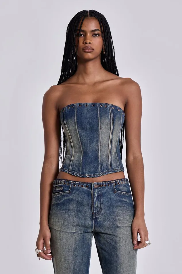 Jaded London Elia Denim Corset Top Women CoOrds