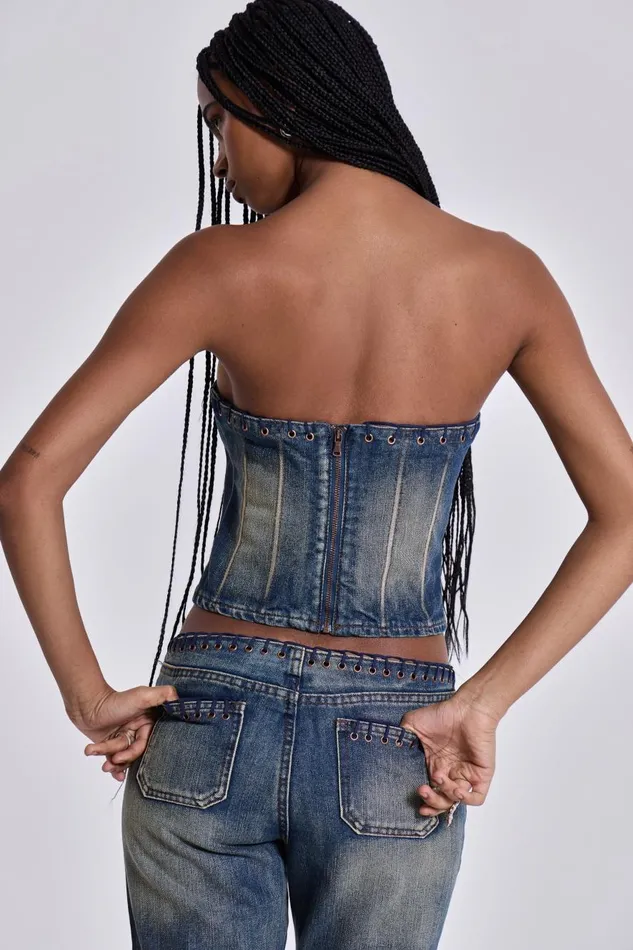 Jaded London Elia Denim Corset Top Women CoOrds