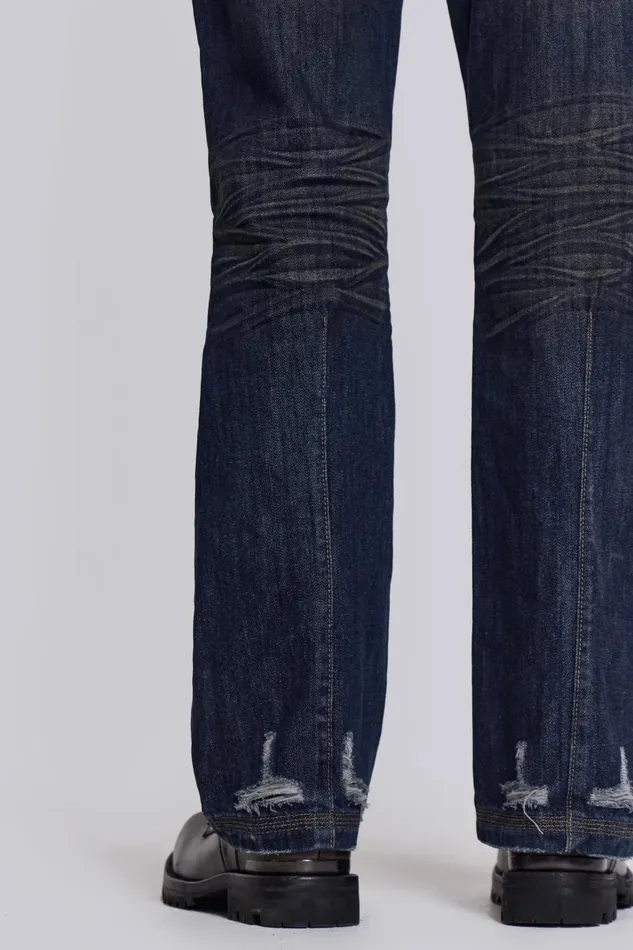 Jaded London Embroidered Indigo Slub Flared Jean Men Bootcut Jeans