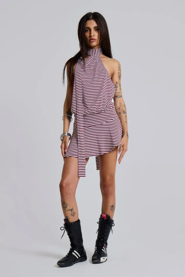 Jaded London Enya Backless Dress In Burgundy Women Mini Dresses