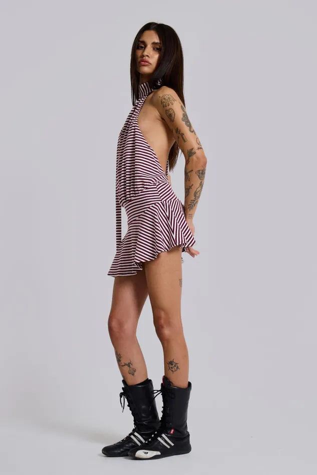 Jaded London Enya Backless Dress In Burgundy Women Mini Dresses