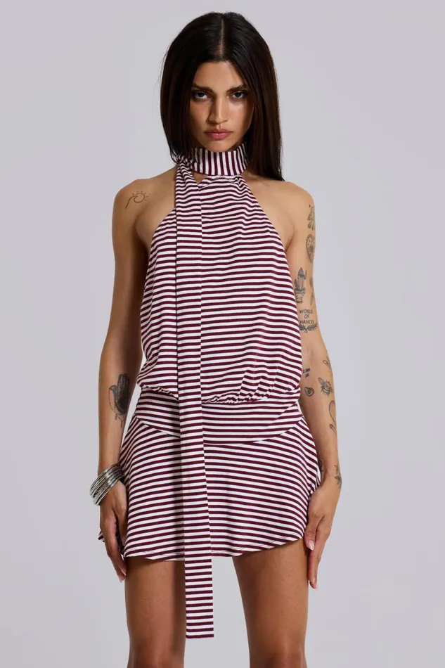 Jaded London Enya Backless Dress In Burgundy Women Mini Dresses