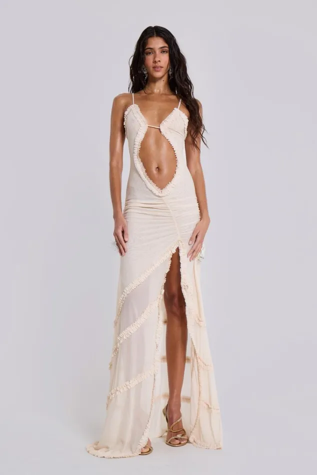 Jaded London Fatale Maxi Dress In Vanilla Women Maxi Dresses