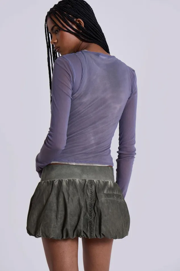 Jaded London Fiala Pearl Button Mesh Top Women Long Sleeve Tops