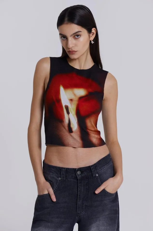 Jaded London Flame Lips Slinky Tank Top Women Crop Tops
