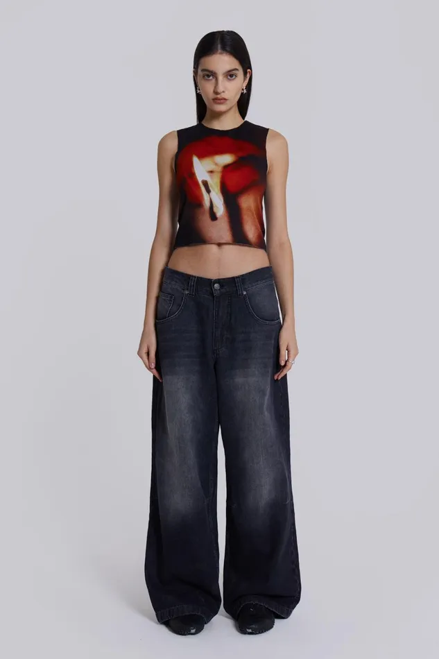 Jaded London Flame Lips Slinky Tank Top Women Crop Tops