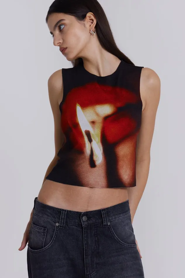 Jaded London Flame Lips Slinky Tank Top Women Crop Tops