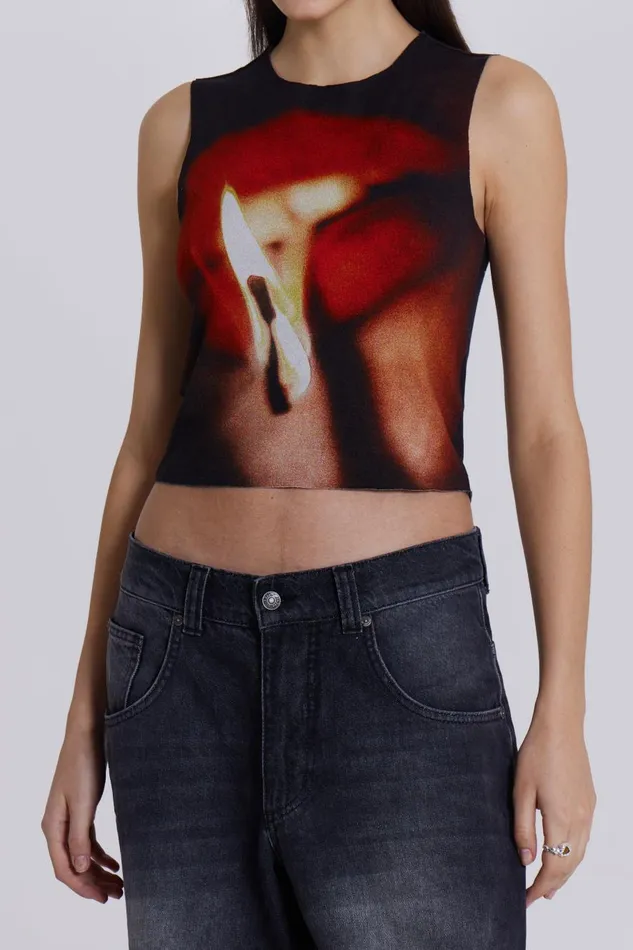 Jaded London Flame Lips Slinky Tank Top Women Crop Tops