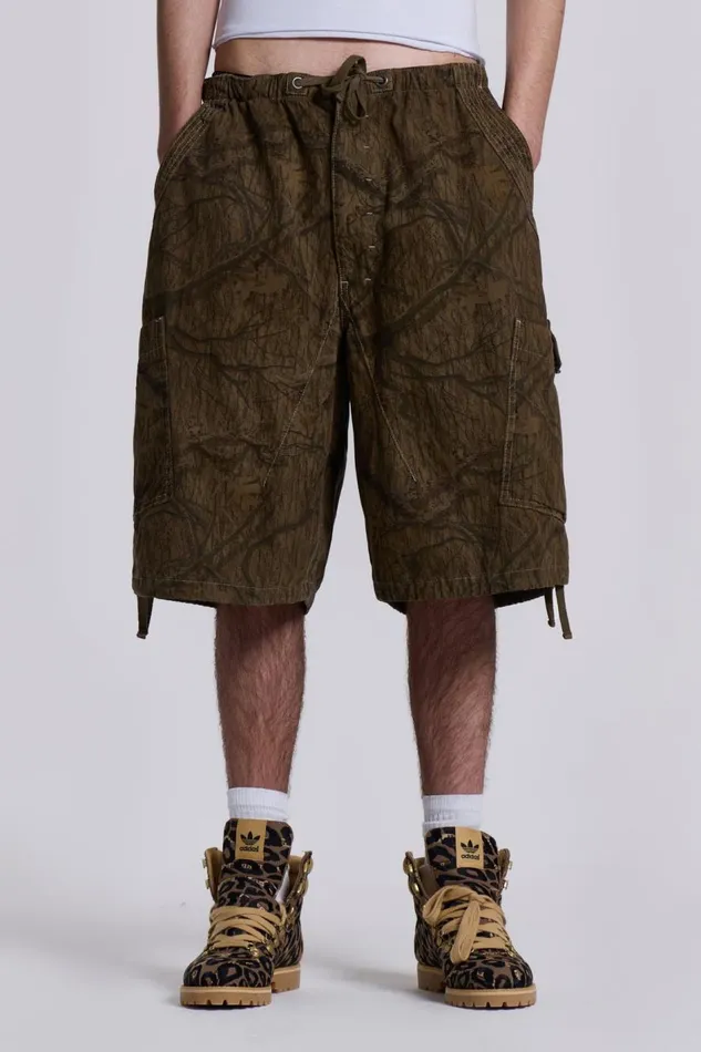 Jaded London Forest Camo Parachute Shorts Men Parachute Pants