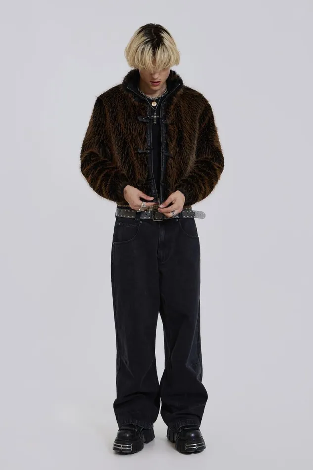 Jaded London Fur Coat With Metal Fastening Men Outerwear