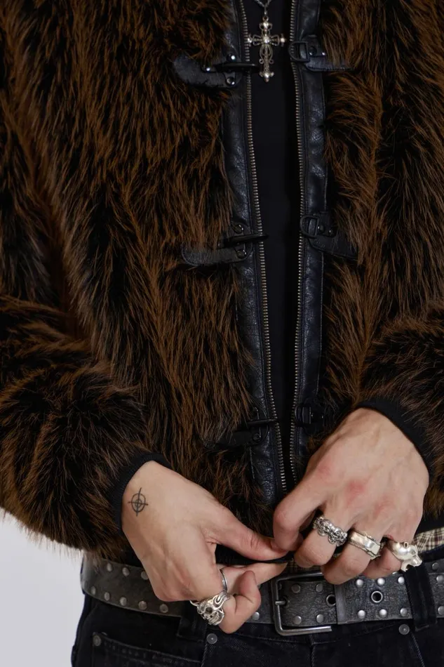 Jaded London Fur Coat With Metal Fastening Men Outerwear