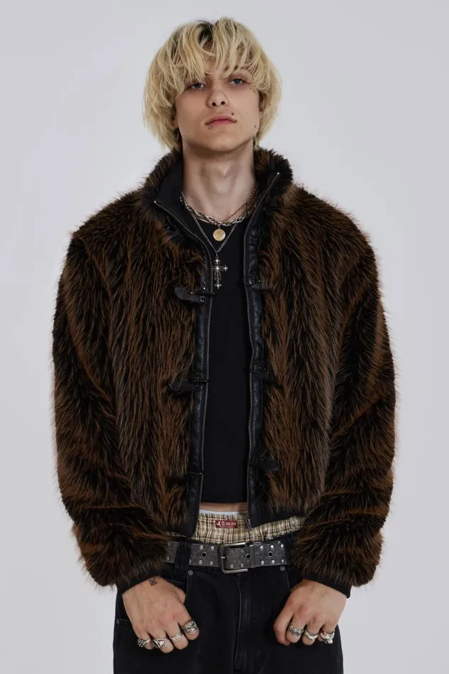 Jaded London Fur Coat With Metal Fastening Men Outerwear