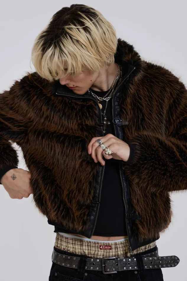 Jaded London Fur Coat With Metal Fastening Men Outerwear