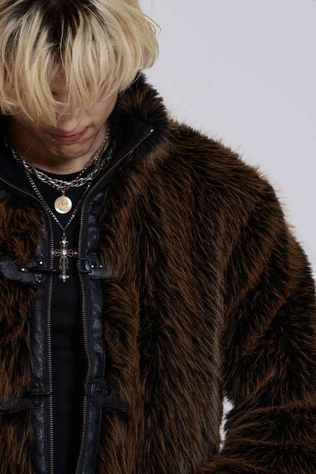 Jaded London Fur Coat With Metal Fastening Men Outerwear