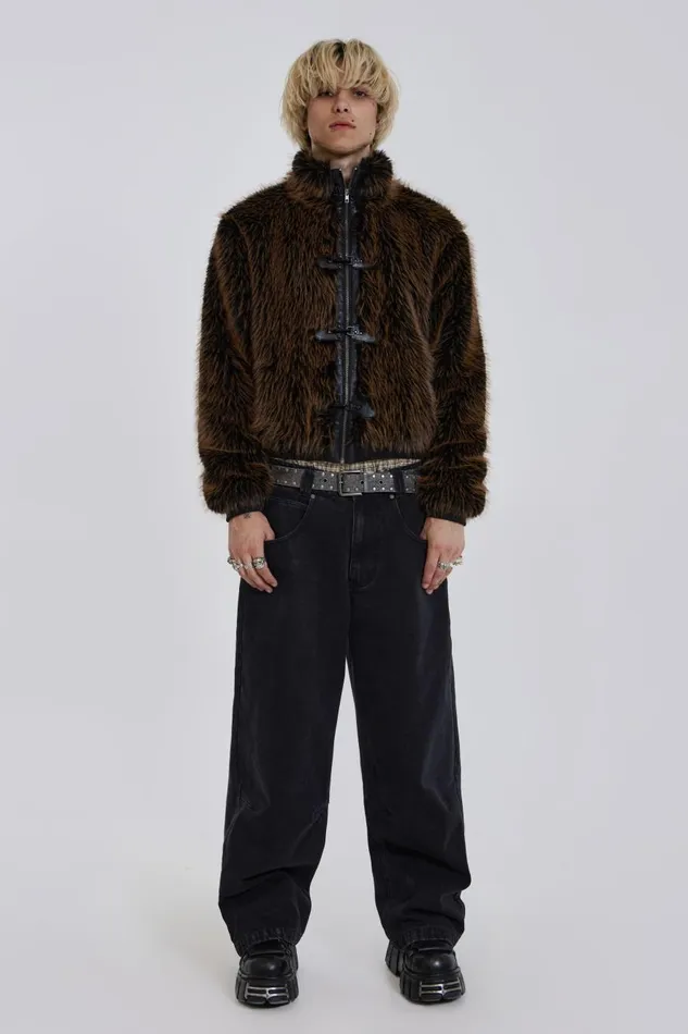 Jaded London Fur Coat With Metal Fastening Men Outerwear