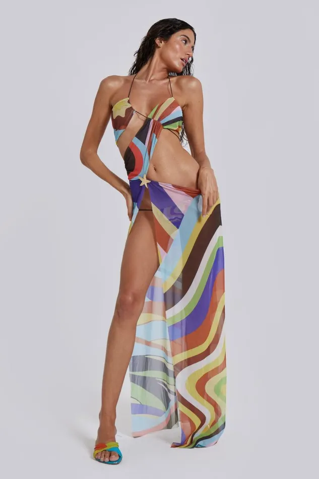 Jaded London Geo Print Draped Jersey Maxi Dress Women Beach Cover Ups