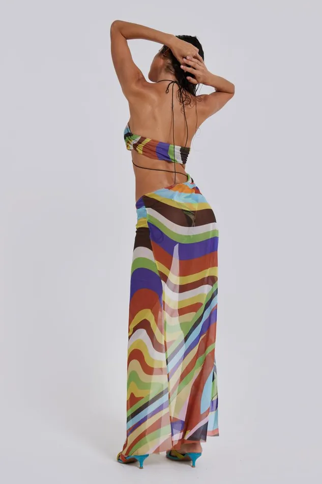 Jaded London Geo Print Draped Jersey Maxi Dress Women Beach Cover Ups