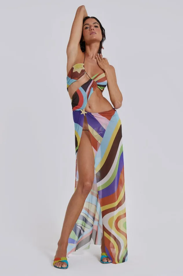 Jaded London Geo Print Draped Jersey Maxi Dress Women Beach Cover Ups