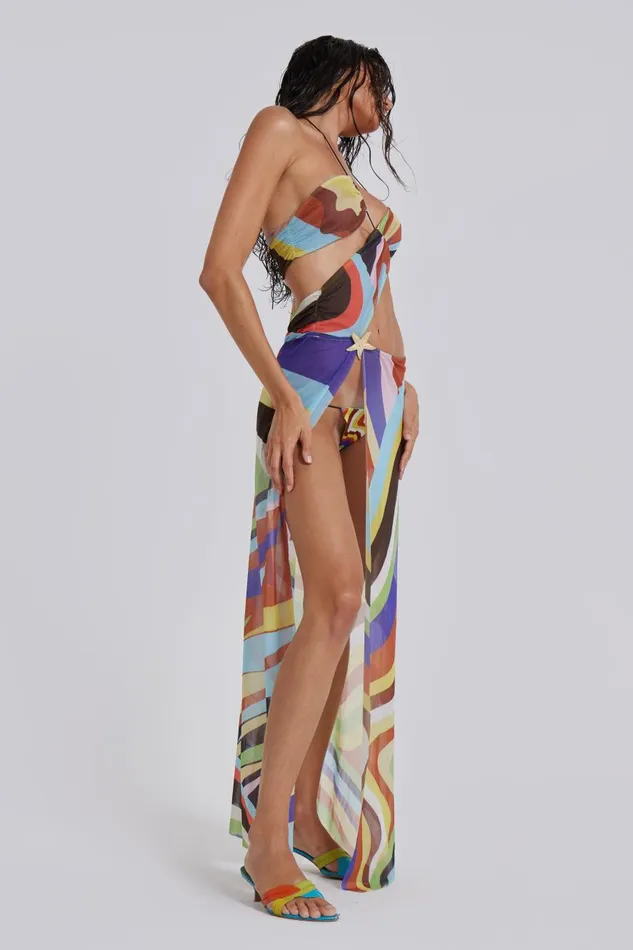 Jaded London Geo Print Draped Jersey Maxi Dress Women Beach Cover Ups