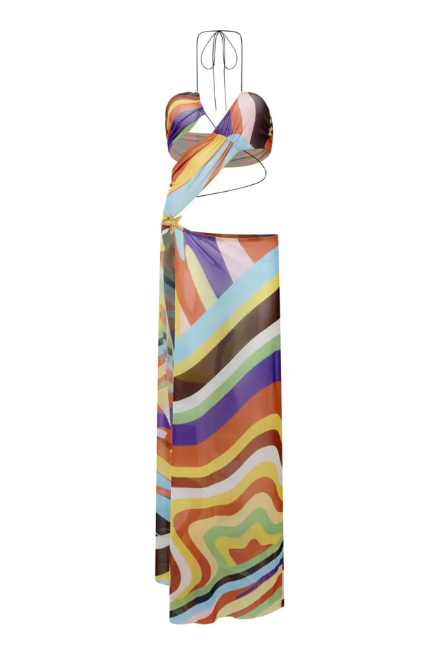 Jaded London Geo Print Draped Jersey Maxi Dress Women Beach Cover Ups