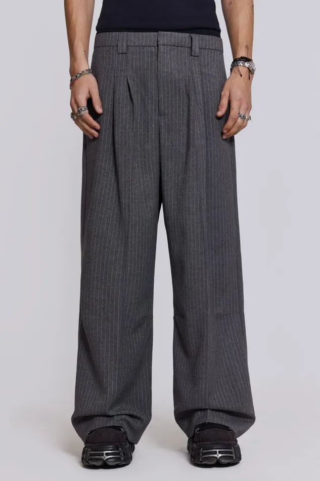 Jaded London Goliath Light Grey Pinstripe Suit Pant Men Trousers and Pants
