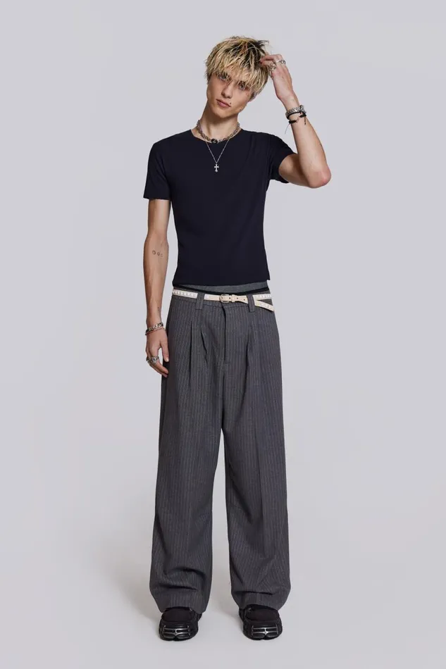 Jaded London Goliath Light Grey Pinstripe Suit Pant Men Trousers and Pants