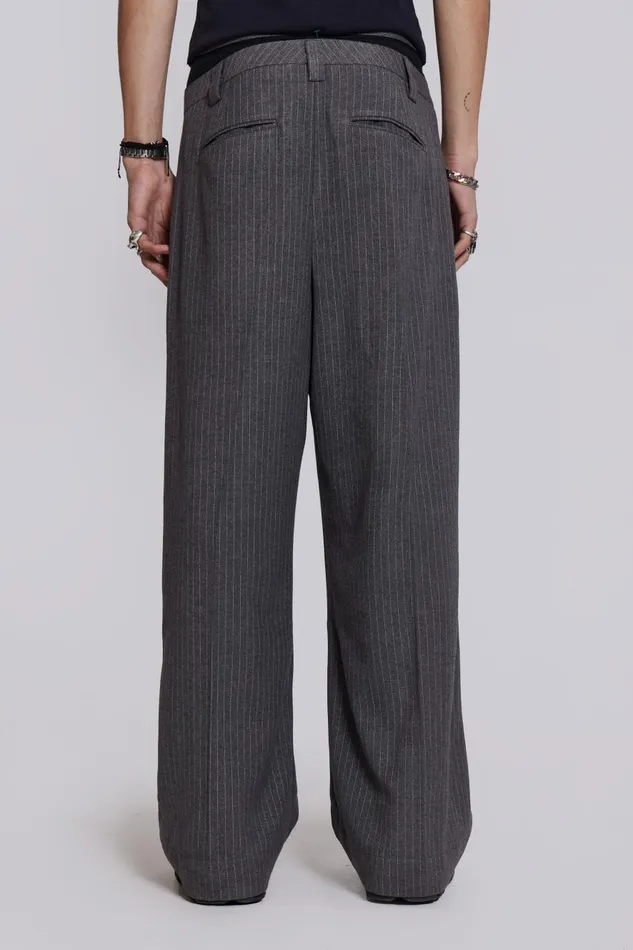 Jaded London Goliath Light Grey Pinstripe Suit Pant Men Trousers and Pants