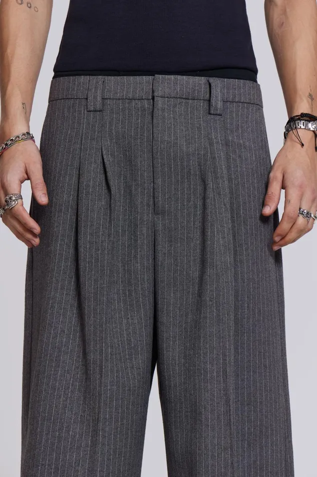 Jaded London Goliath Light Grey Pinstripe Suit Pant Men Trousers and Pants