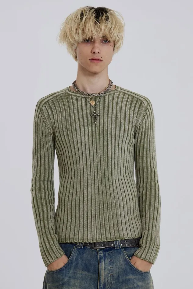 Jaded London Green Acid Raglan Knit Men Knitwear