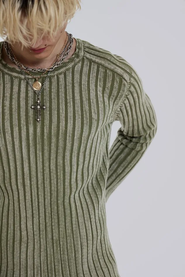 Jaded London Green Acid Raglan Knit Men Knitwear