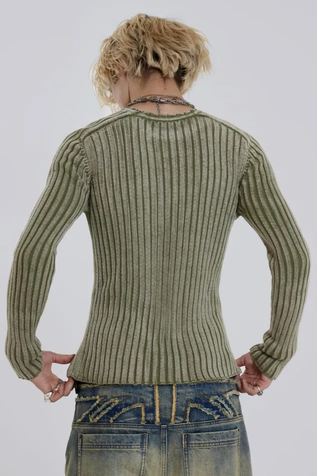 Jaded London Green Acid Raglan Knit Men Knitwear