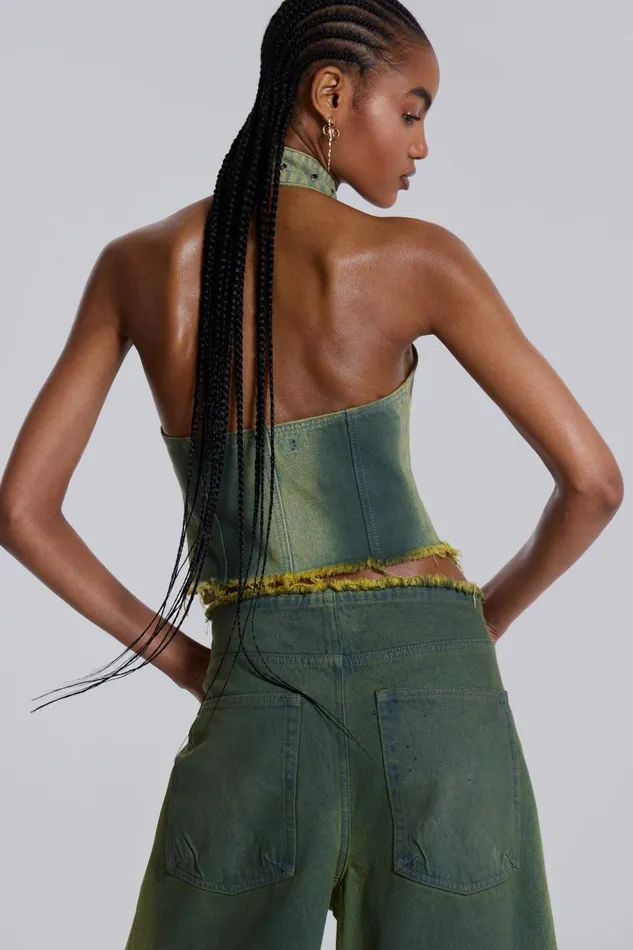 Jaded London Green Denim Buckle Neck Top Women CoOrds