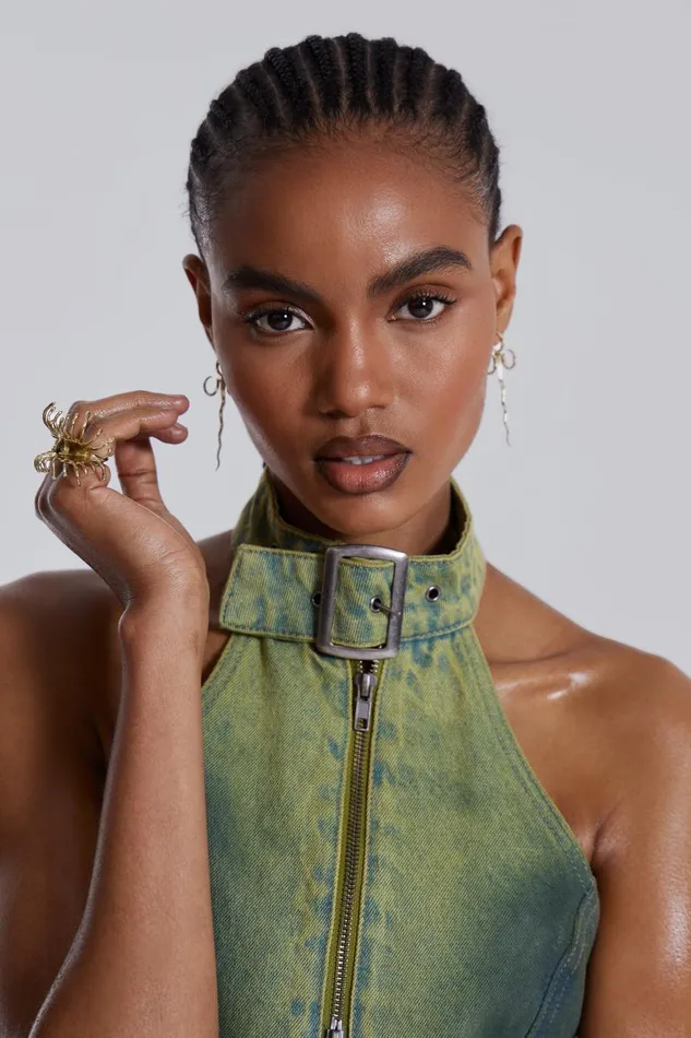 Jaded London Green Denim Buckle Neck Top Women CoOrds