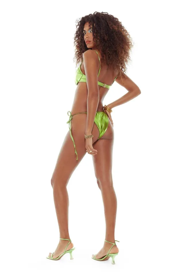 Jaded London Green Metallic V Front Ruched Bikini Bottoms Women Bikini Bottoms