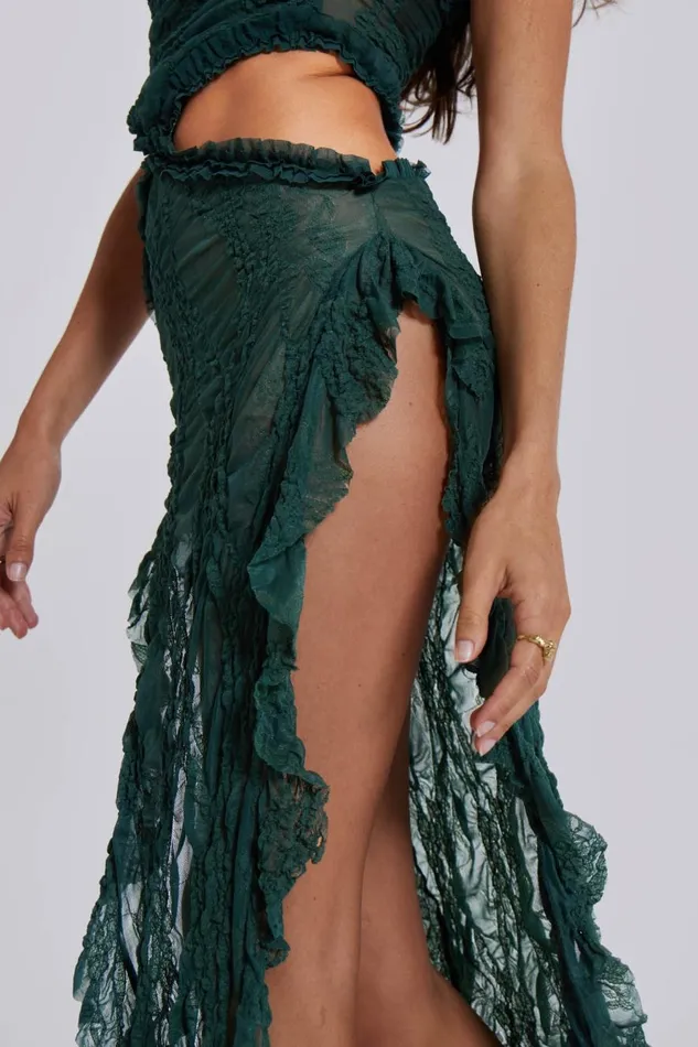 Jaded London Green Scrunch Lace Midi Dress Women Midi Dresses