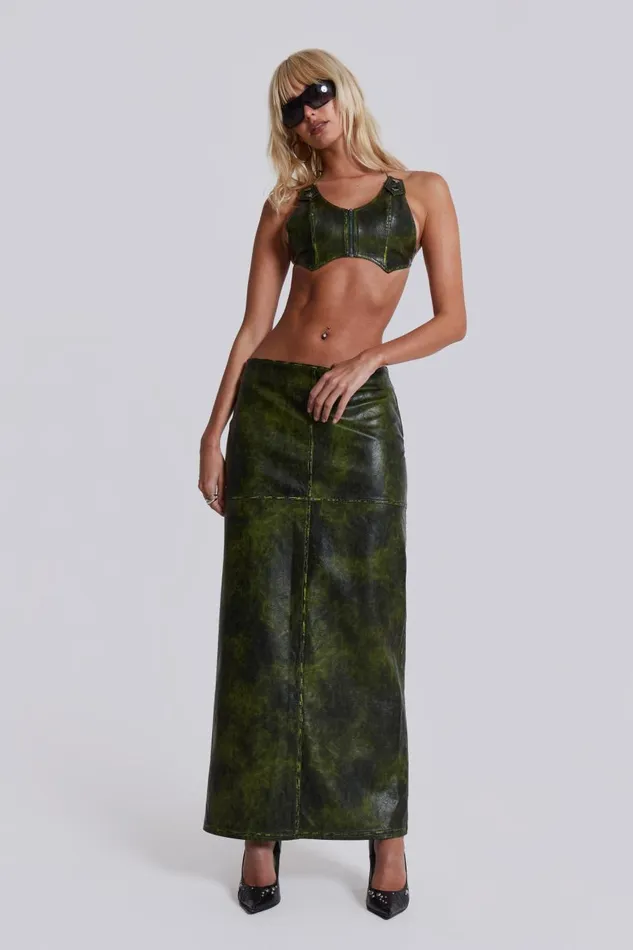 Jaded London Green Zip Up Backless Distressed Top Women CoOrds