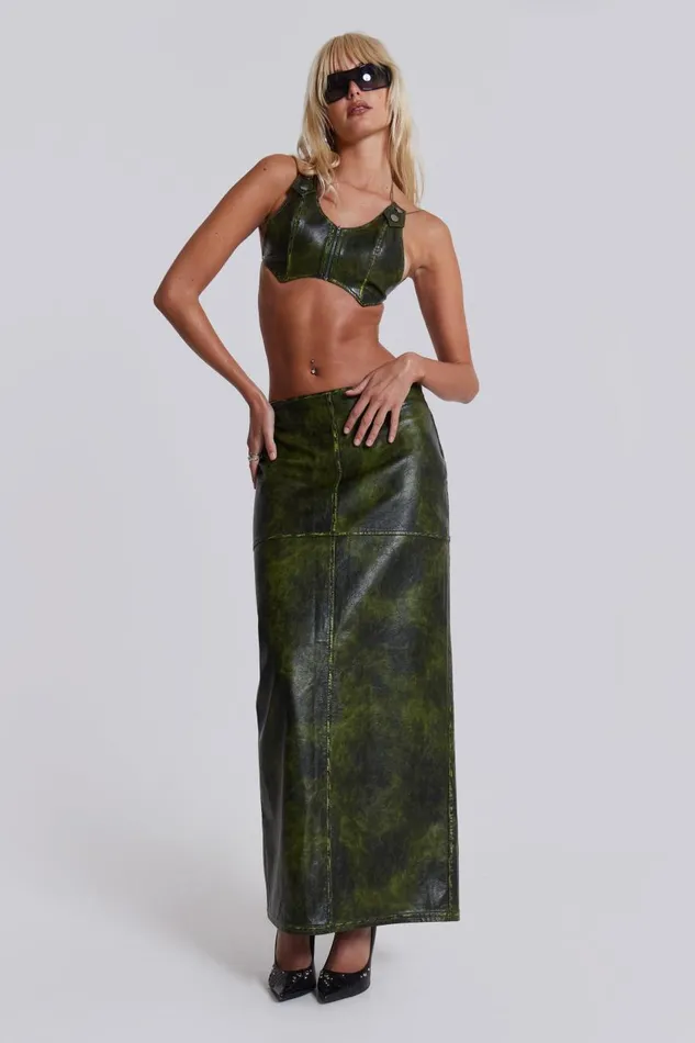 Jaded London Green Zip Up Backless Distressed Top Women CoOrds